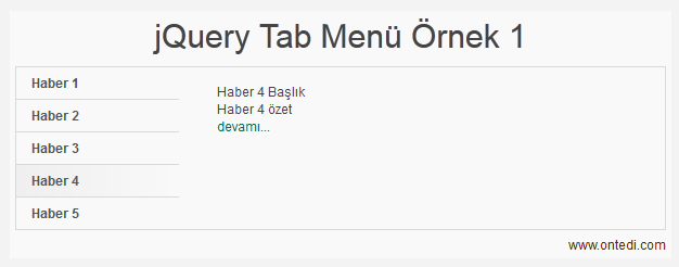 jQuery Tab Menü Örnek 1