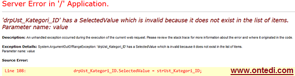 has a SelectedValue which is invalid because it does not exist in the list of items. Parameter name: value