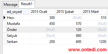 SQL Server Üzerinde Pivot Tablo Kullanımı