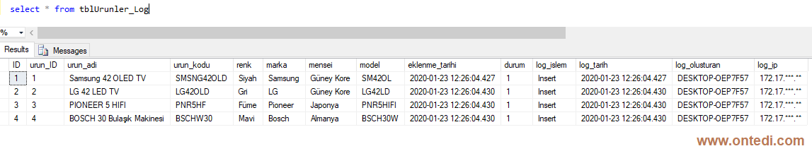 SQL Trigger, Gelişmiş Log