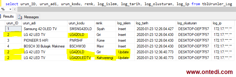SQL Trigger, Gelişmiş Log