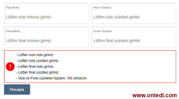 JavaScript ile Vize Final Not Ortalaması Hesaplama