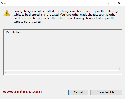 SQL Server Saving Changes is Not Permitted Hatası