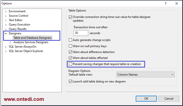 SQL Server Saving Changes is Not Permitted Hatası