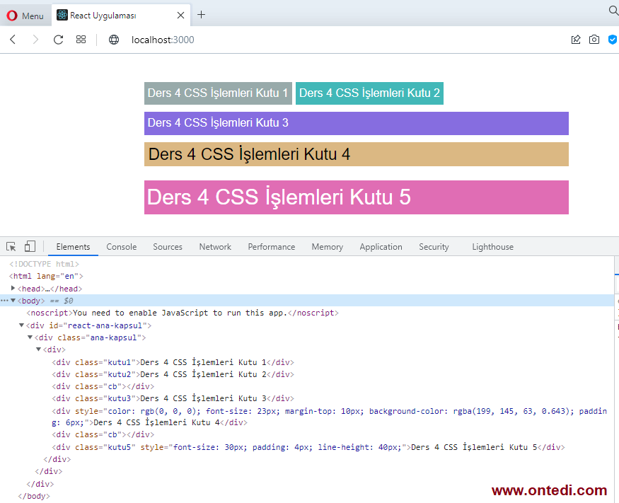 ReactJS Ders 4: CSS İşlemleri
