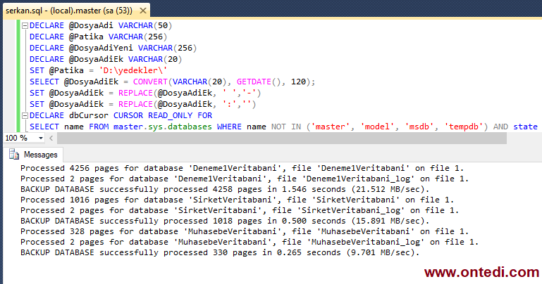 Bat Dosyası ile SQL Server Veritabanları Yedekleme İşlemi