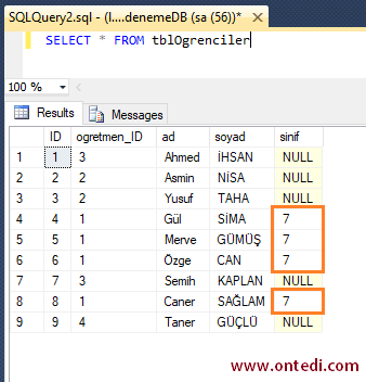 Sql Server Update İşleminde Join Kullanım Örneği