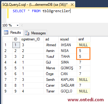 Sql Server Update İşleminde Join Kullanım Örneği