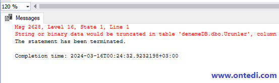 String Or Binary Data Would Be Truncated Hatasının Çözümü