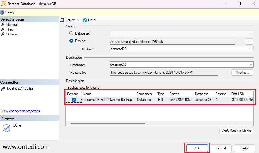 Docker Üzerindeki SQL Server Konteynere Veritabanı Yedeğini Yüklemek