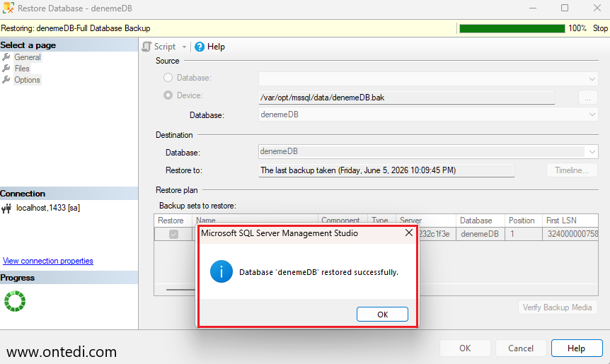 Docker Üzerindeki SQL Server Konteynere Veritabanı Yedeğini Yüklemek