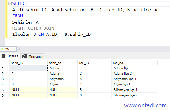 Right Outer Join Örneği 1
