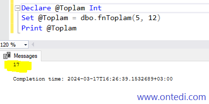 SQL Fonksiyon Kullanım Örneği 1