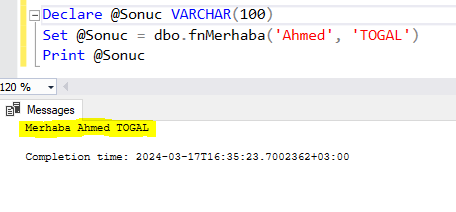 SQL Fonksiyon Kullanım Örneği 1