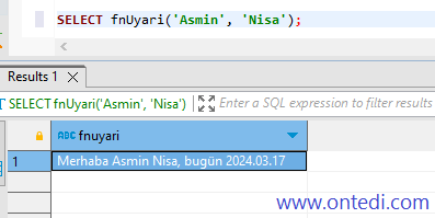 SQL Fonksiyon Kullanım Örneği 1